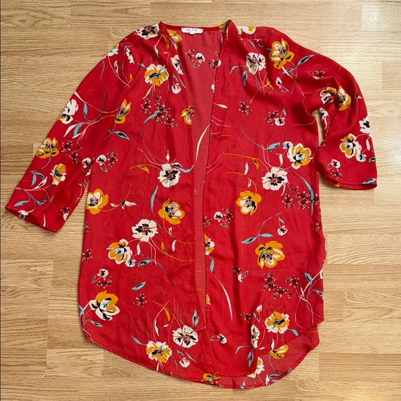 Maurice’s Coral Floral Kimono - Picture 1 of 7